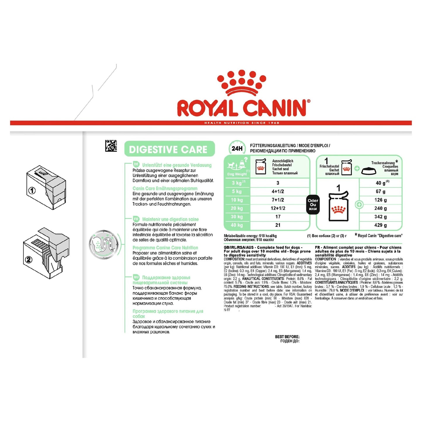 Pack Of ROYAL CANIN DOG WET DIGESTIVE CARE 85G X 12