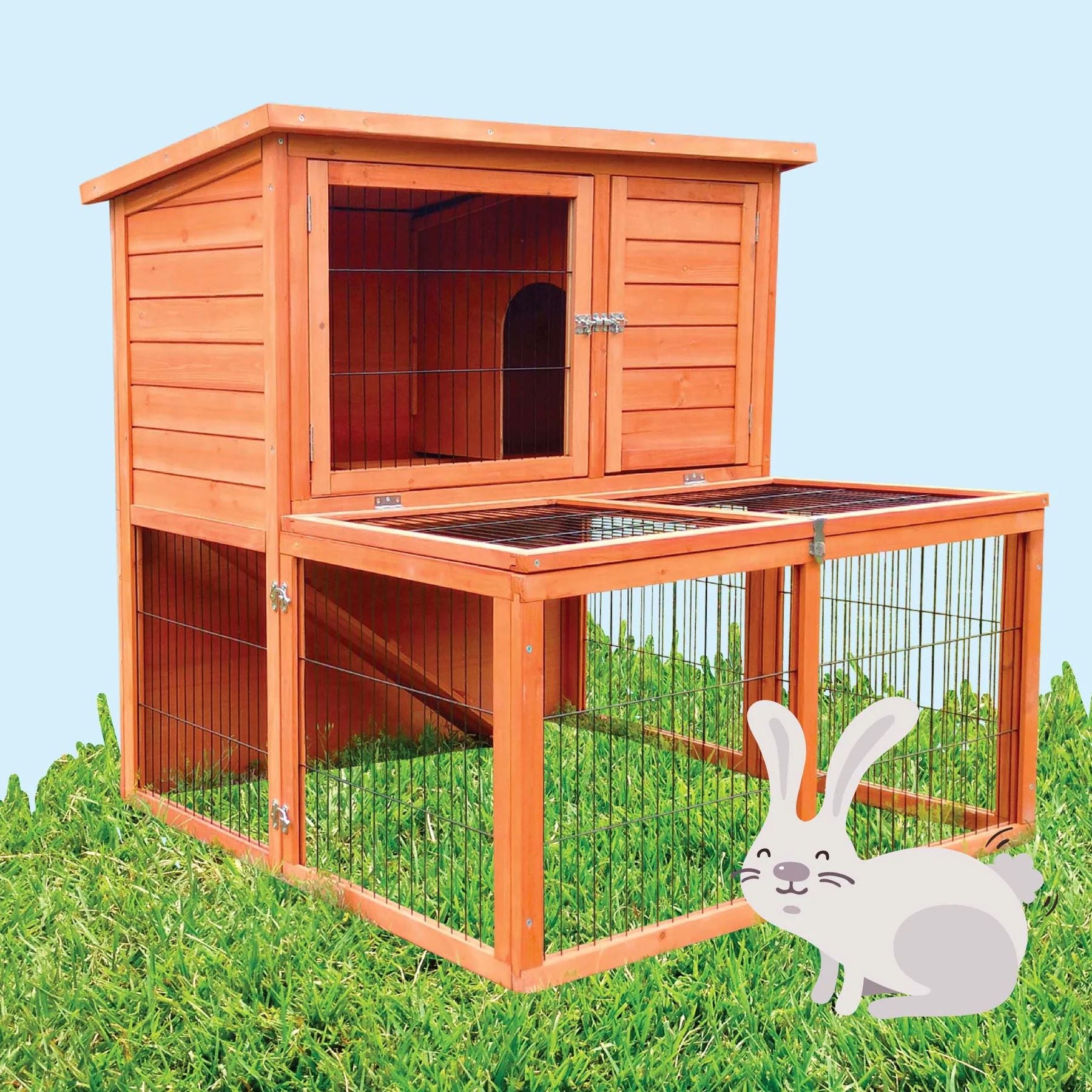 2 STORY WOODEN PET HUTCH & RUN