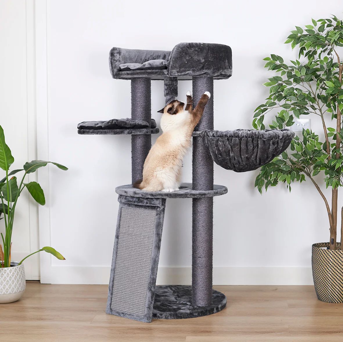 KAZOO HIGH BED W/SCRATCHING RAMP CHARCOAL